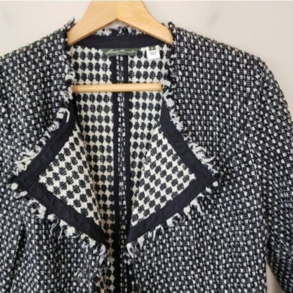 Eddie Bauer | Black White Tweed Open Blazer Size 6 - Picture 4 of 5